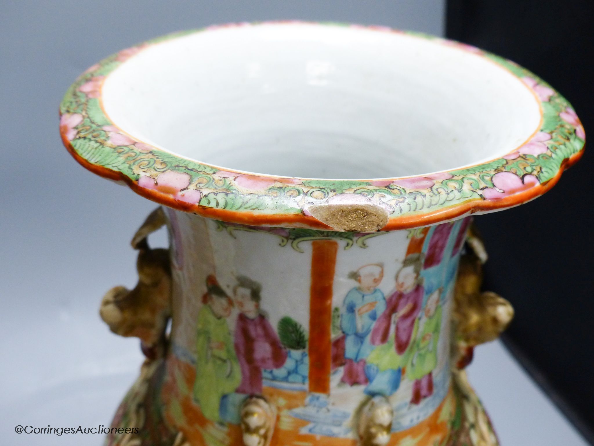 A pair of 19th century Chinese famille rose vases, height 36cm